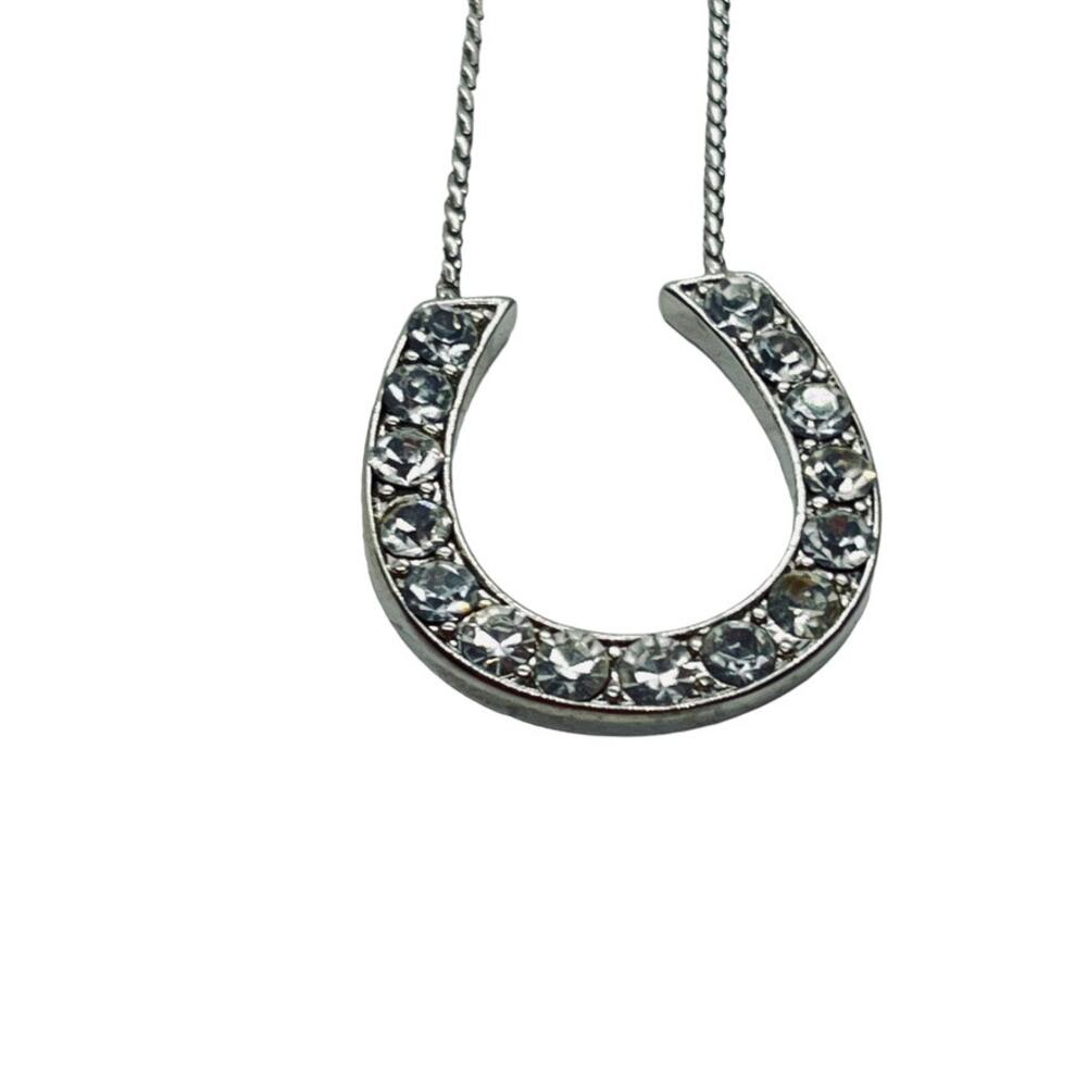 Lia Sophia Horseshoe Necklace Women Rhinestone In Box Vintage Silver Tone 16 in - Picture 1 of 11